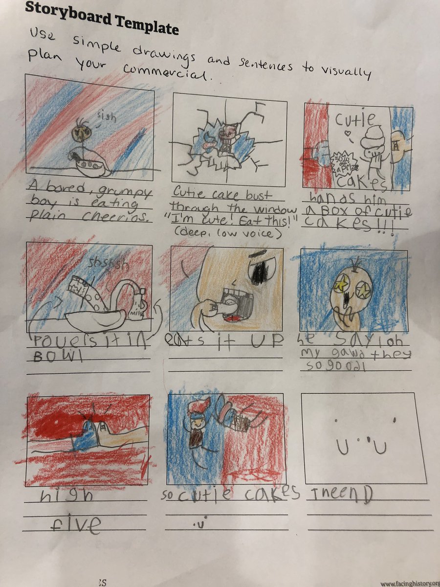 roseparklibrary's tweet photo. We’ve been creating ads in library to show our mastery of the purposes of media. This one, from a 4th grade team, was so well executed! They created a product description, brand name, slogan, and a color scheme to sell their cupcake themed breakfast cereal. https://t.co/24GM2hc2Mm