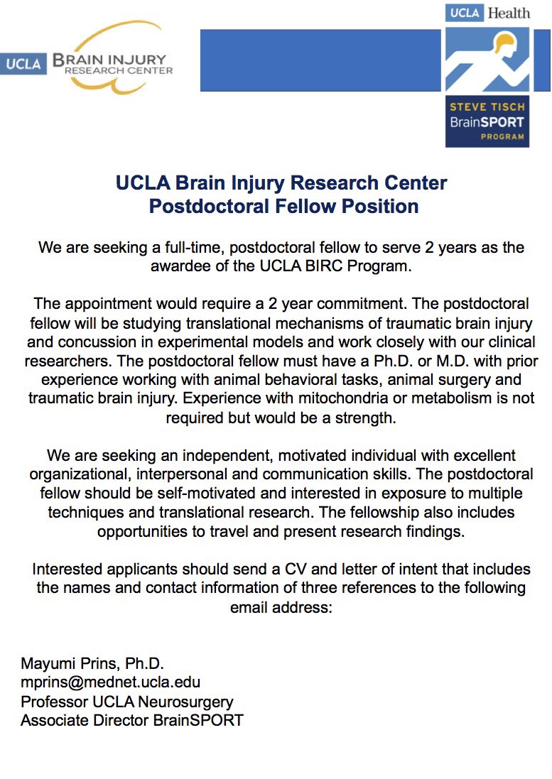 Interested in #TBI research? We are currently searching for a postdoc!