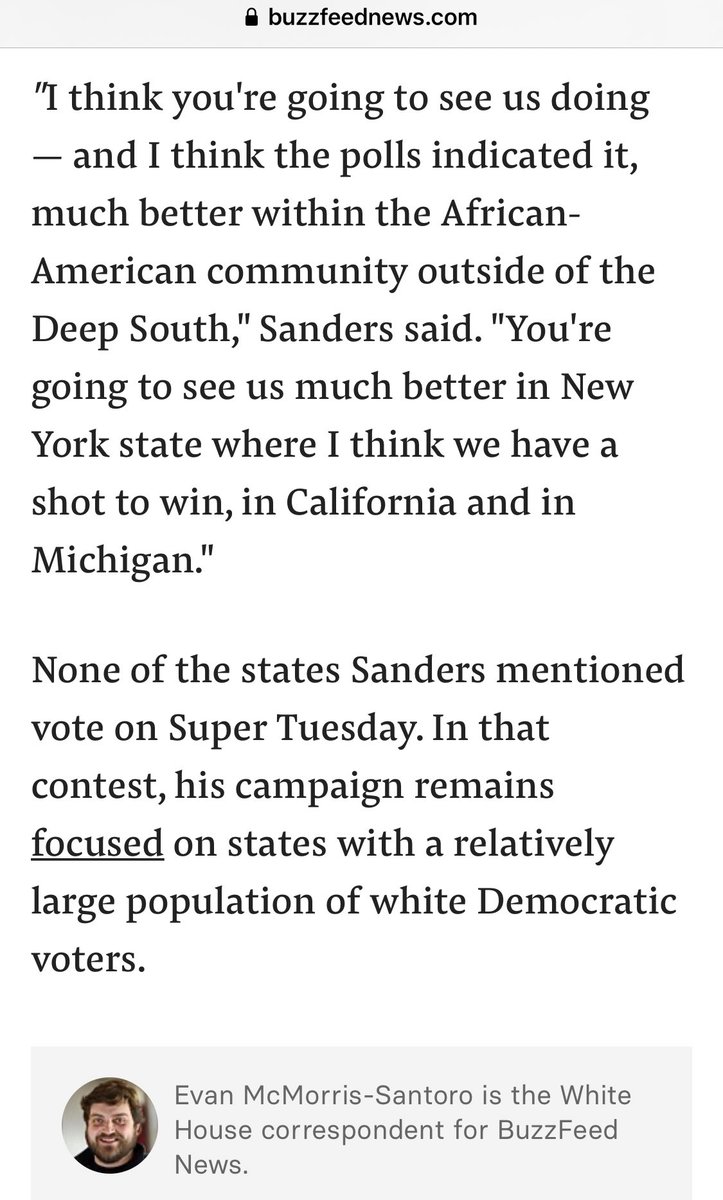 Tell me he hasn’t said the *exact same shit he said in 2016* all over AGAIN this PAST WEEK. I’ll wait...  https://www.buzzfeednews.com/article/evanmcsan/bernie-sanders-ill-do-better-with-black-voters-who-dont-live via  @BuzzFeedNews  @EvanMcS  #botbait  #sabotage