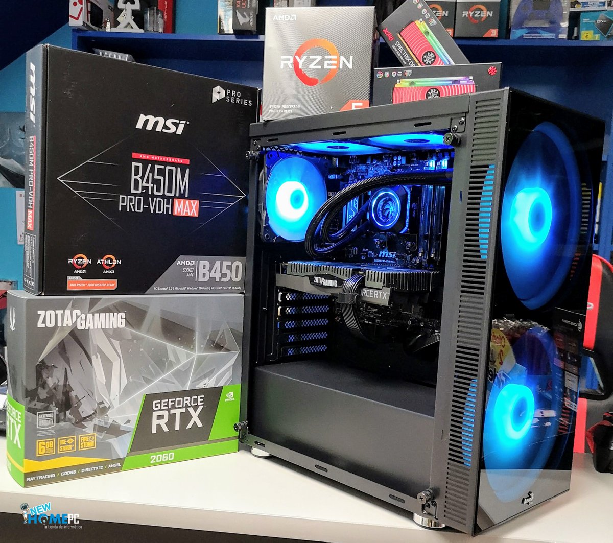 NewHomePC's tweet photo. -Ryzen 5 3600x
-16Gb (2x8) 3200Mhz
-SSD 480Gb + HDD 1Tb
-RTX 2060 6Gb
-Caja Python
🛒https://t.co/bRkKmBjTIh
#Gaming #Amedida #NHPCgaming https://t.co/92S8YyVFcF