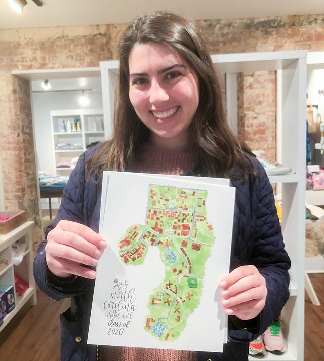 HoM_designs's tweet photo. how cute is madison with her customized map of unc?? we’re down to about a dozen of these left, so be sure to grab yours either on our shop or at our kendra pop up tonight 6-8 pm at southpoint! we can’t wait to meet y’all there and remember - free custom… https://t.co/QG1zcbebql https://t.co/ENJ2S3MNjj