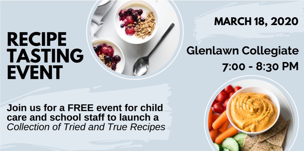 Meg_RD's tweet photo. Do you prepare food for kids in schools or child care? Join us March 18 at Glenlawn Collegiate for a FREE Recipe Tasting Event! RSVP to ceone.hamilton@gmail.com by March 11, space is limited! #mbschools https://t.co/QS7j6Diy8K