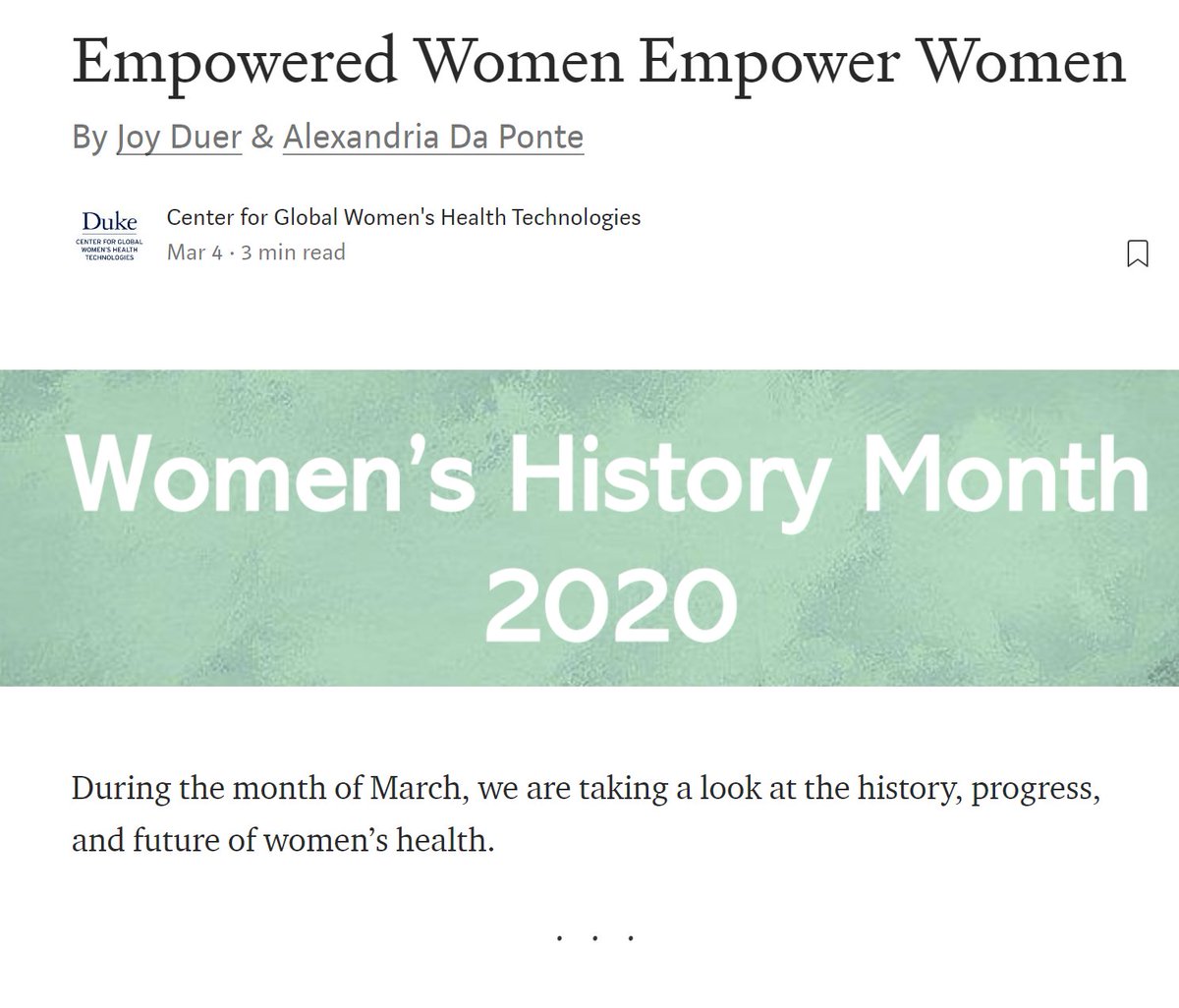 DukeGWHT's tweet photo. Join us in celebrating Women's History Month by reading our first blog of the month!
#CervicalCancer #GWHT #WomensHistoryMonth #HPVAwarenessDay
https://t.co/1qwsloM9ld https://t.co/PqDDCjtm1Q