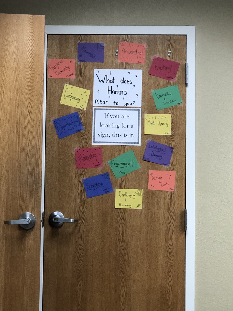 Hello All! Do you remember the door of motivation from our crowdfunding? Well the door is in the process of being turned into a reflection of Honors students feelings about Honors! Visit this link to help fill the wall! forms.gle/3PkVnogDQYs29L…