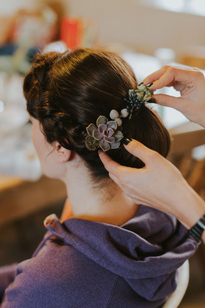 A first for us - we are used to adding accessories and fresh flowers to finish our hairstyles, but when Kate asked us to use succulents we were very excited.  It looks like they had a fab day at <a href="/barmbyfieldbarn/">Barmbyfield Barns</a> #flashback #yorkshirewedding #yorkshirebride #brideshair #succulents