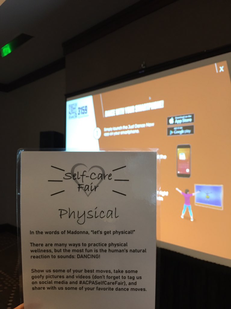 acpa_rawc's tweet photo. Sneak peak: Take a JUST DANCE NOW dance break as a form of Physical Wellness | Swing through the #ACPA20 Self-Care Fair, Omni Music Row 5 between now and 4:15pm! @acpa @GSNPCOP https://t.co/fm6bsgR7Lw
