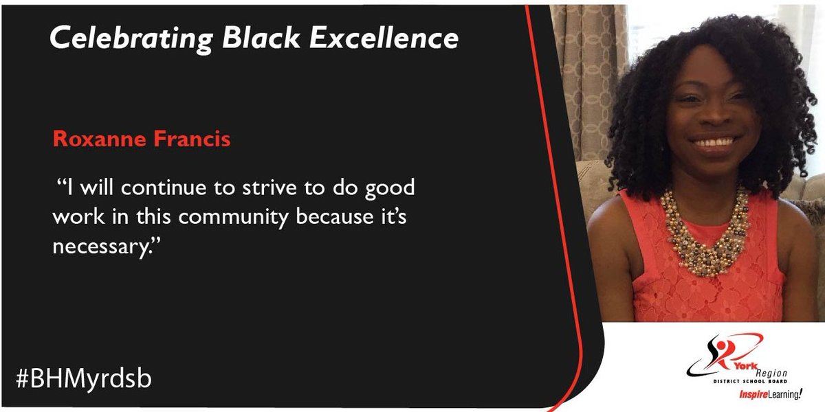 YRDSB's tweet photo. "I will continue to strive to do good work in this community because it’s necessary.”
Learn more about the good work Roxanne is doing to support #YorkRegion. Full story here: https://t.co/e1GDzoGKbh
#BHMyrdsb #BlackExcellence #BeyondBHM @FrancisTherapy https://t.co/nOnEbnHCtv