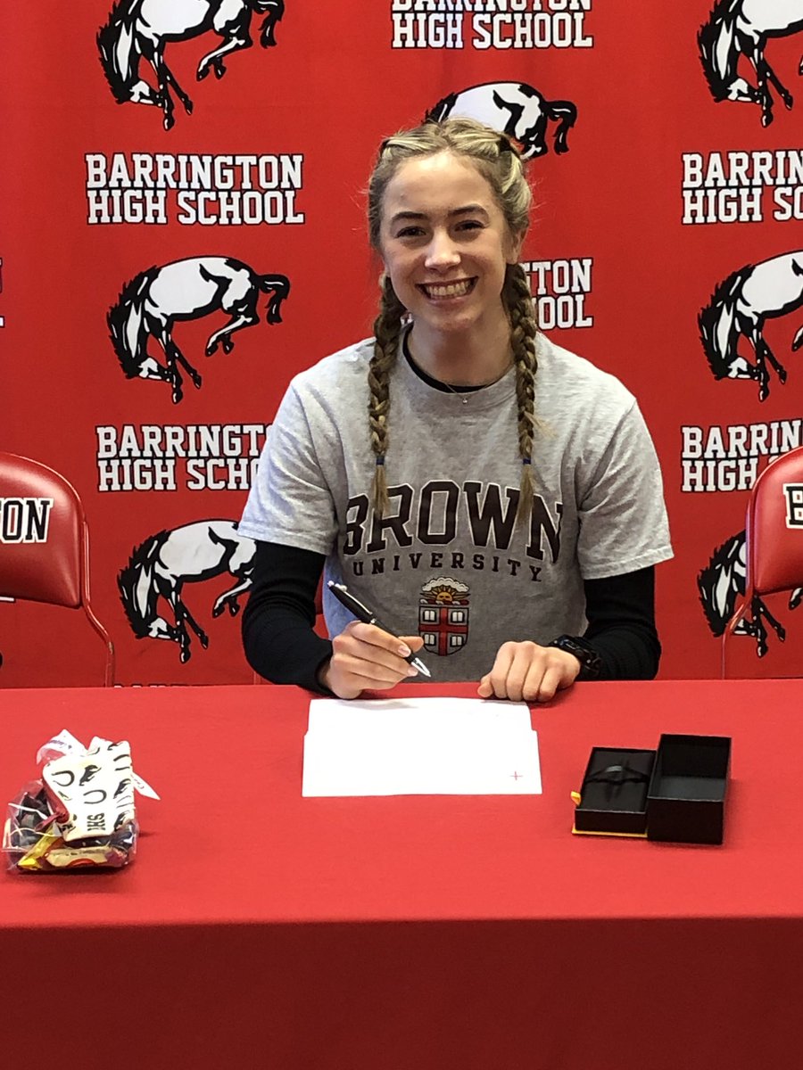 BHS220Athletics's tweet photo. Congratulations to Allison Drage  on signing her NLI to run cross country &amp; track at Brown University next year. #Barringtonathletics @238_studios @dhpreps @Pioneer_Press @DHJLeusch @barrington220 @BarringtonHS220 @BrownUniversity @BrownTrack https://t.co/ZqKf4N33FI