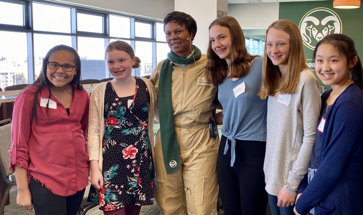 WebberMS's tweet photo. Students from Webber got to attend the 4th Annual Women In Science Symposium at CSU. They were really inspired by meeting & talking to astronaut Dr. Yvonne Cagle. Thank you to our inspiring Science teachers @mrs_tkearns & Mrs. Graff! #PSDproud #WebberScience #TheWebberWay https://t.co/Qgtnt1bxrN