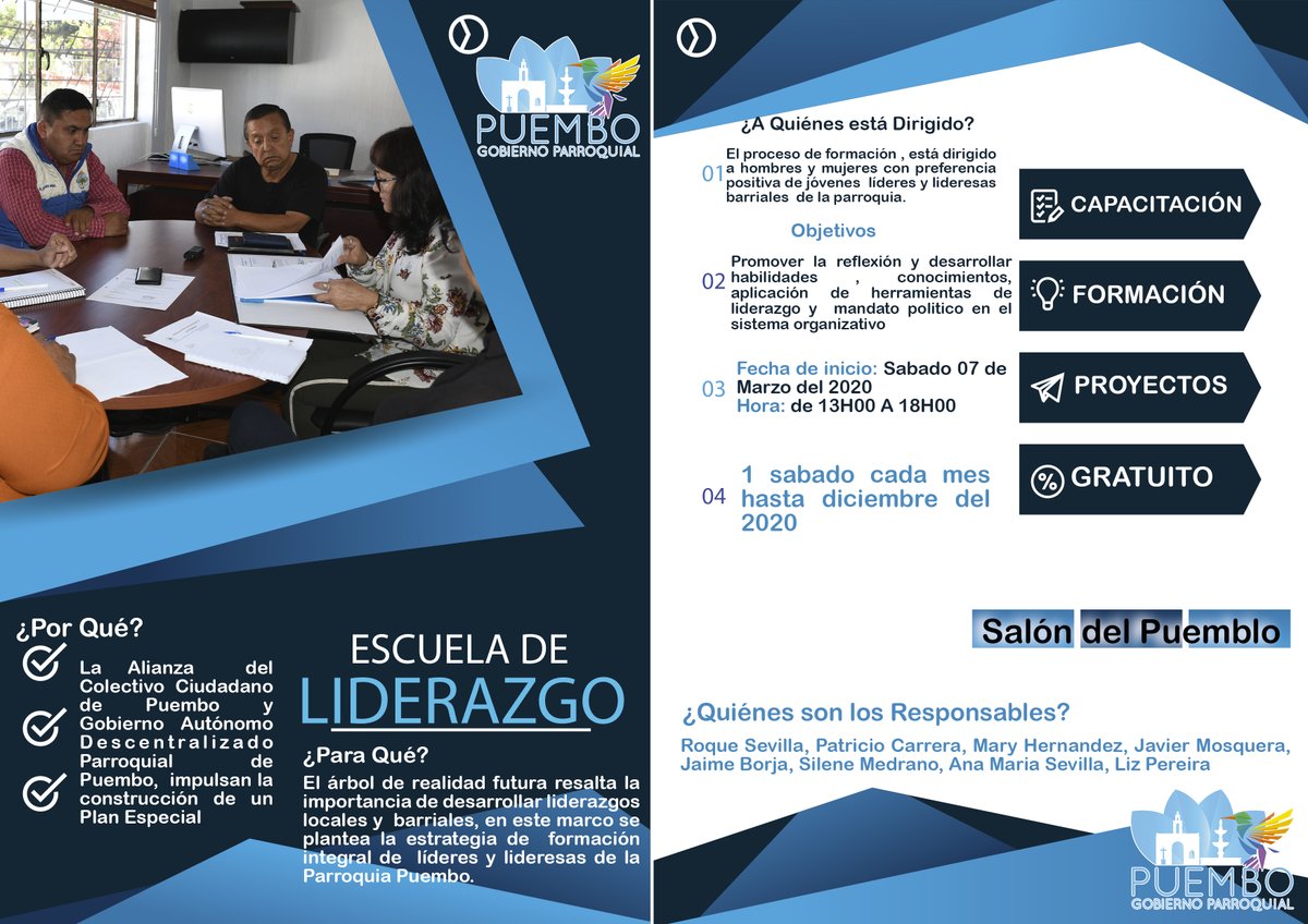 #Información Se iniciara la Escuela de liderazgo de Puembo, trabajamos por nuevos liderazgos al servicio de nuestra parroquia. En colaboración con la sociedad civil. <a href="/ecuavisa/">Ecuavisa</a> <a href="/teleamazonasec/">Teleamazonas</a> <a href="/elcomerciocom/">El Comercio</a> <a href="/MiPuembo/">Mi Puembo</a> <a href="/SevillaRoque/">Roque Sevilla</a>