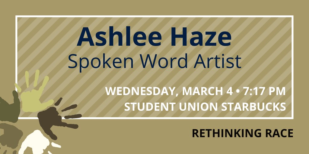 uakron's tweet photo. Join us TONIGHT for a performance by poet and spoken word artist @AshleeHaze as a part of #RethinkingRace!
Full calendar of Rethinking Race events here: https://t.co/akCq03x10R https://t.co/vNJ6cuiStj