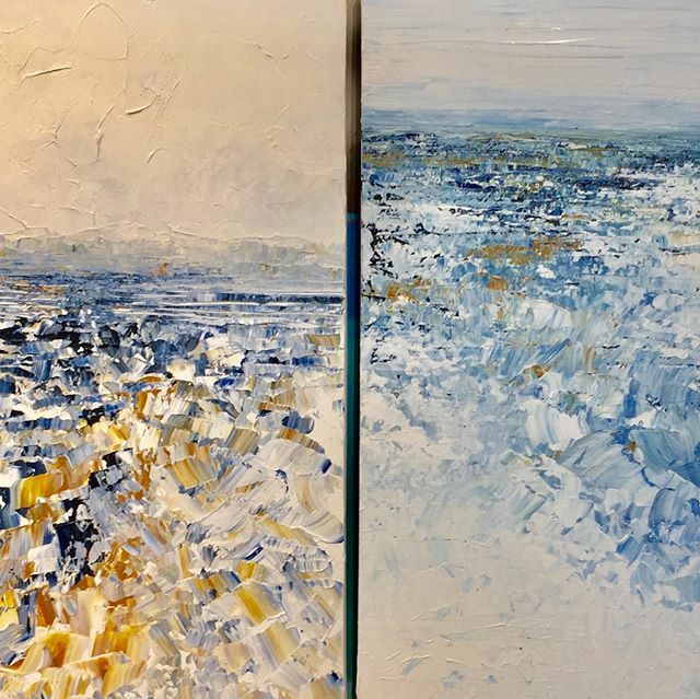 MPFramingBoston's tweet photo. Beautiful Seascape &amp; Landscape Acrylic paintings by Ruth LaGue. “Lost Horizon” &amp; “Majestic  Mountains” each painting is 36” x 36” #abstractpaintings #designideas #abstractlandscape https://t.co/pVxzFCtLmH