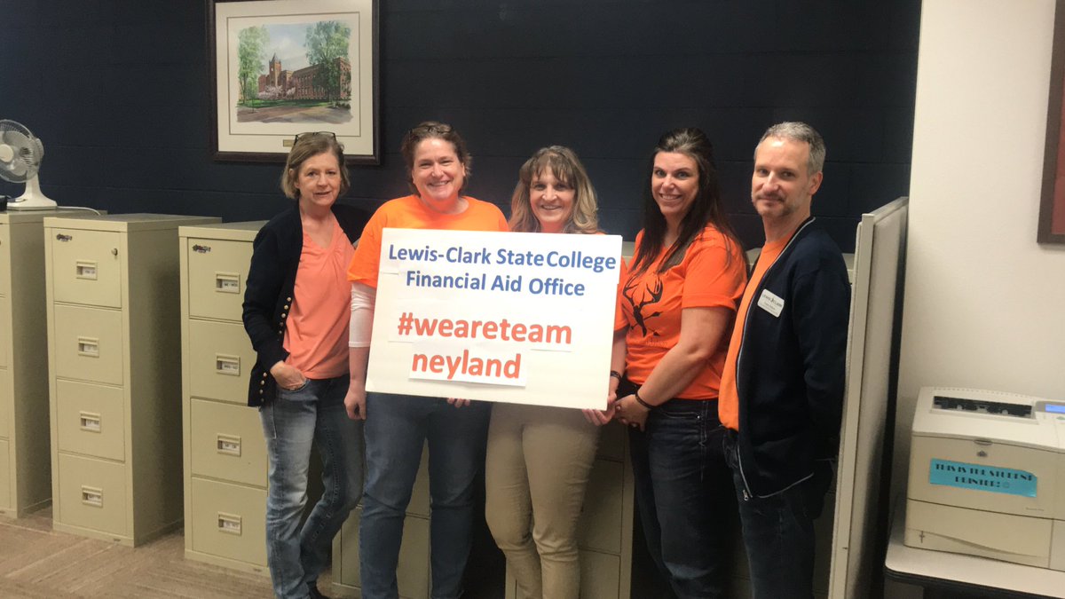 micmcclure's tweet photo. LCSC Financial Aid Office wearing orange for Neyland #teamneyland   
#weareteamneyland https://t.co/tq0DclFKWt