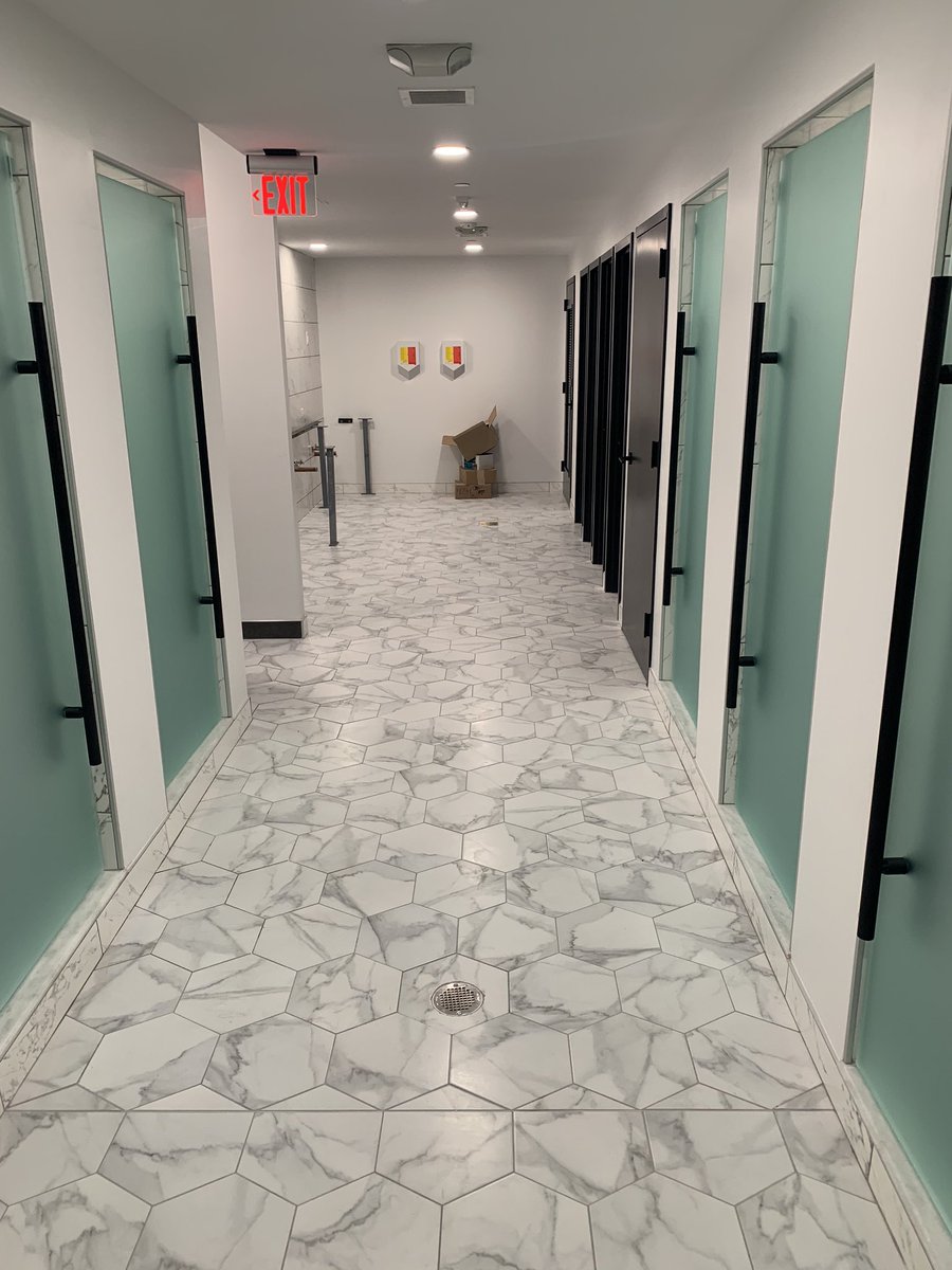That hexagon marble flooring in the women’s locker room is really coming along at our fitness hall! Schedule your tour today to check out the best designed #gym you’ve ever seen!