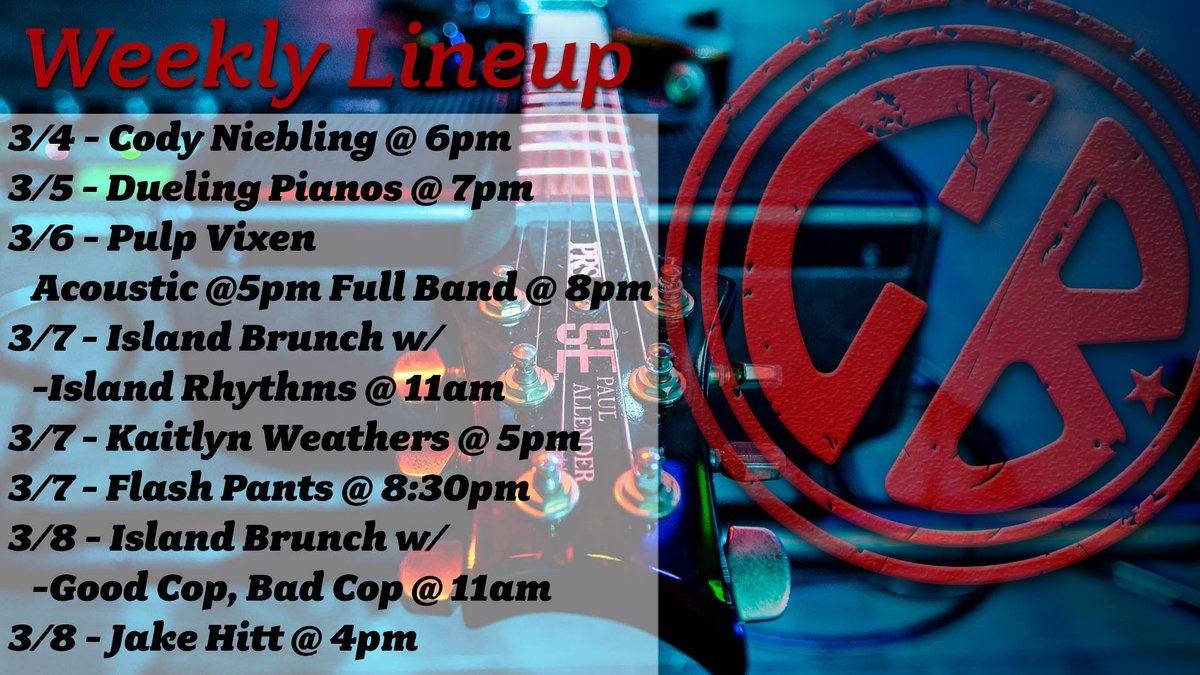 CopperBluesBrea's tweet photo. Weekly Lineup 3/4 - 3/8
Check out our new Dueling Dinner w/ Black &amp; Whyte Dueling Pianos Thursday at 7pm!
Saturday Island Brunch w/ Island Rhythms 
Sunday Island Brunch w/ Good Cop, Bad Cop

Reservations available here! 👉 https://t.co/LhtunM7wtd https://t.co/XsnfX84r1T