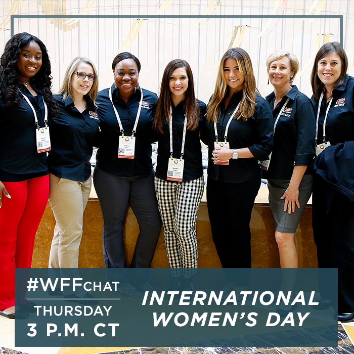 WFFHQ's tweet photo. Mark your calendar for 3 p.m. CT Thursday to join other women leaders for #WFFChat. Each week, we meet to connect, grow and inspire. This week, we’re celebrating #IWD2020 with Featured Guest Julie Finn @mothersmentor, speaker for the Working Mothers COI session at #WFFConf. https://t.co/5o9gGmovNw