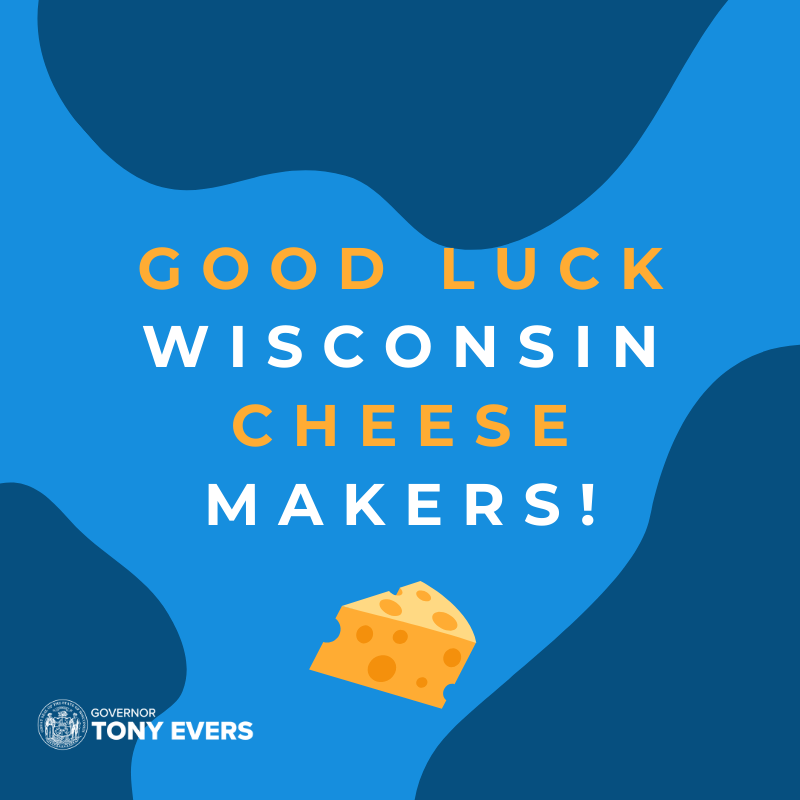 GovEvers's tweet photo. Good luck to all the Wisconsin producers competing in Madison this week at the World Championship @cheesecontest! Folks come from all over the world to compete, so let’s show them what America’s Dairyland has to offer and bring home some wins. #CheeseContest https://t.co/FxuKugjvSM