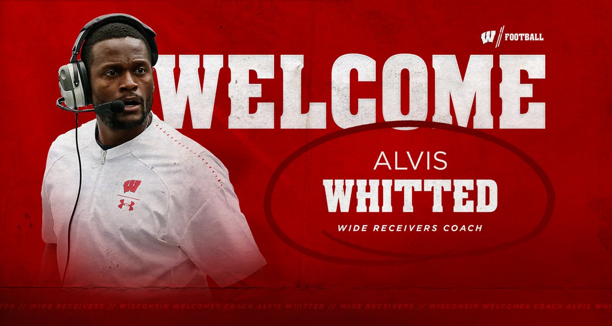 BadgerFootball's tweet photo. Welcome to the family, @CoachWhitted! 

Excited to have Alvis Whitted coaching our wide receivers!

#OnWisconsin || #Badgers

https://t.co/oSEi3Xmfbq https://t.co/l4vZjwex8M