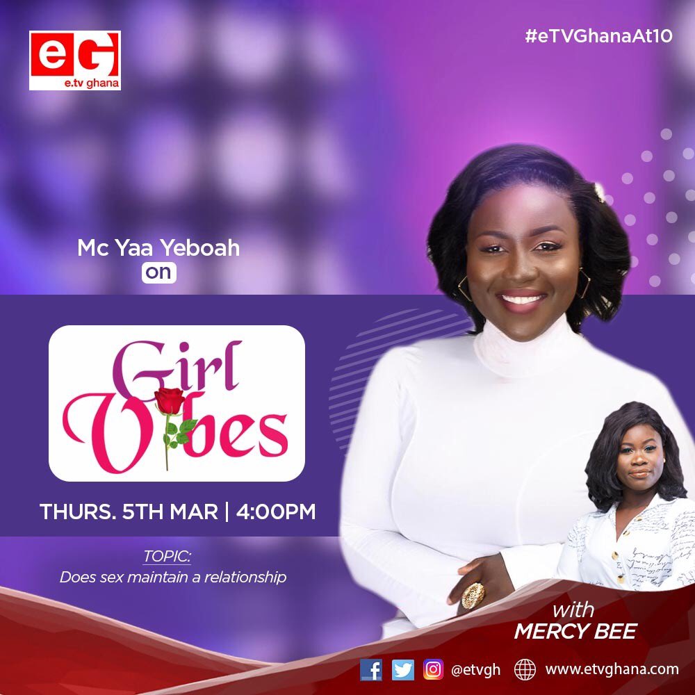 MbBuabeng's tweet photo. I know you are already excited about this topic well I’m more than excited 😉 let’s talk about Sex and relationship. Don’t just watch join the conversation,add your opinion by calling or texting through the show tomorrow 4pm @etvgh #Girlvibes #MercyBee #EkumfiPrincess https://t.co/vnflV4tYt7