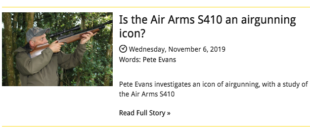 If you've had more than one air gun you've likely owned an air arms S410 in one form or another.

Pete Evans has completed a very through look at the Air Arms S410.

Photo via - airgunshooting.co.uk/news/air-arms-…
