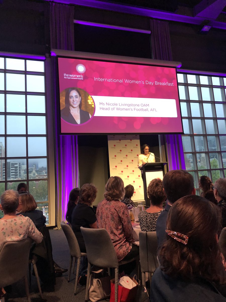 Nat_Sutton's tweet photo. “33% of AFL players are now women” inspiring speech by @NicLiv  for the Royal Women’s Hospital. #InternationalWomensDay https://t.co/xGIbHSxA4X