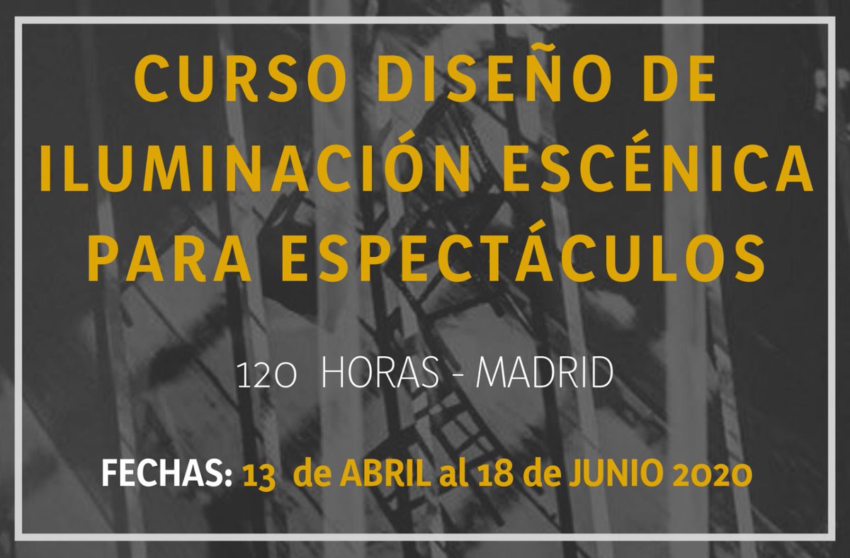 ¡Abierto el plazo de matricula para la XI promoción del Curso de Diseño de Iluminación Escénica en Diivant Artes Escénicas!
Del 13.04.20 al 18.06.20
120 horas - Formación personalizada
<a href="/luis_perdiguero/">Luis Perdiguero</a>
 #diseñoiluminación #artesescenicas #teatro

INFO:cursoiluminacion@diivant.com