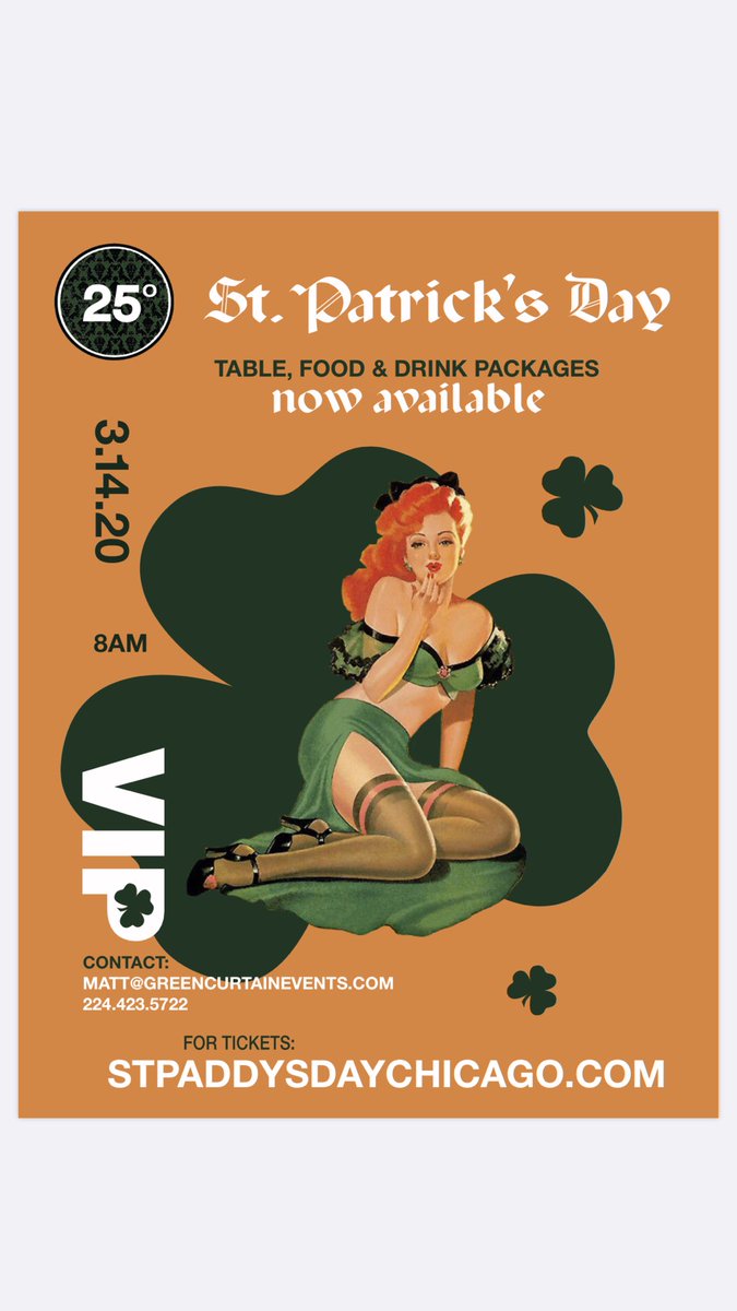 25DegreesCHI's tweet photo. 🍀🍀🍀Have you purchased your St. Pat’s tickets yet?? March 14th we are hosting our annual Patty’s Party from 8am-noon. https://t.co/SttmM1uxGQ tickets available at the posted link! 🍀🍀🍀 https://t.co/BEft9PYKME