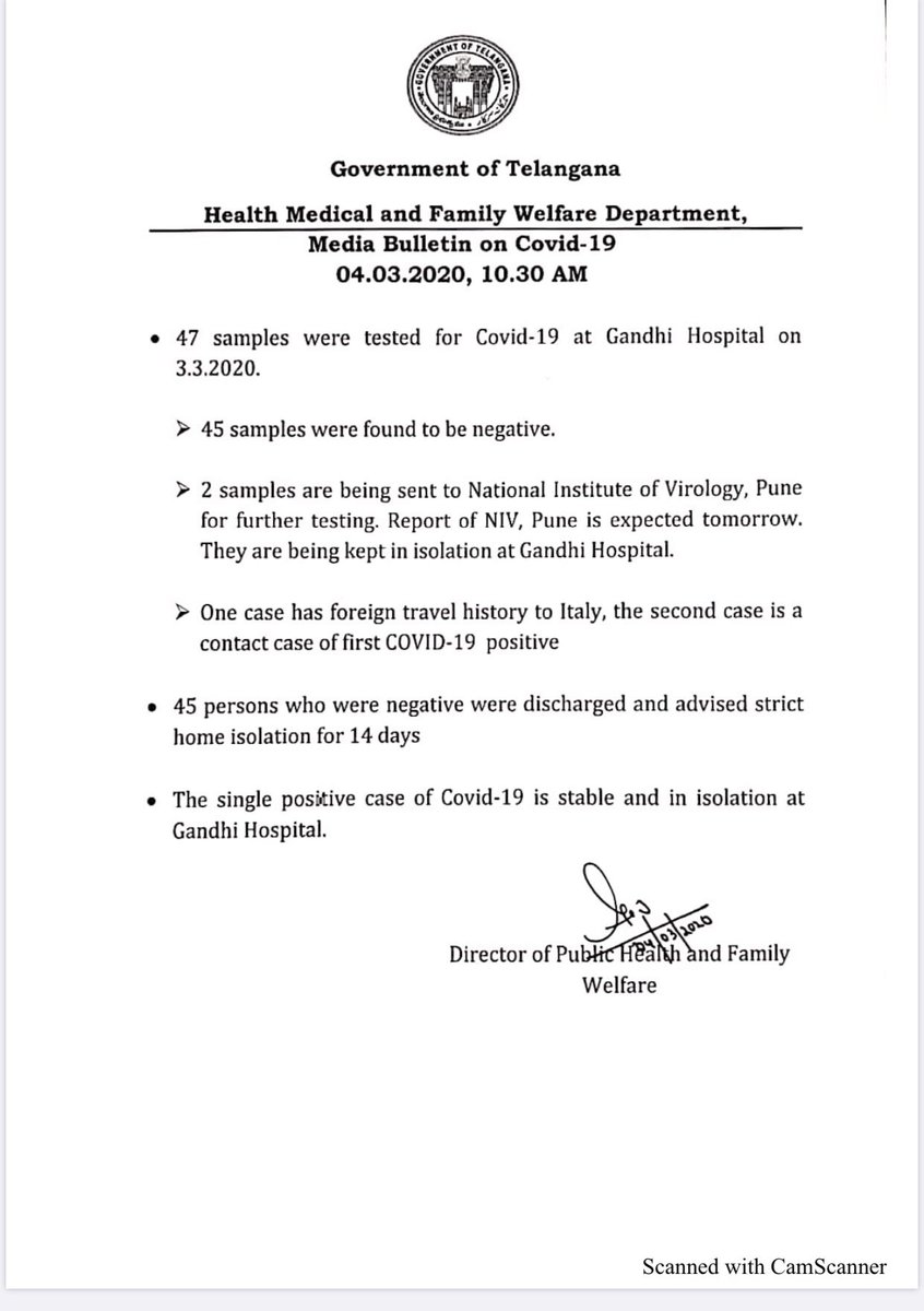 GabbarTalksNews's tweet photo. #CoronaVirusUpdates 🔴
#Hyderabad
Of The 47 Samples Tested - 45 Are NEGATIVE. Most Of These Are People Who Could Have Come In Contact With Techie (Tested +ve)- #Telangana Govt Had Tracked Them. 2Samples Tests Awaited From Pune NIV-One Of Them Is Techie’s Case
#coronavirusinindia https://t.co/qA8vlJrBPv