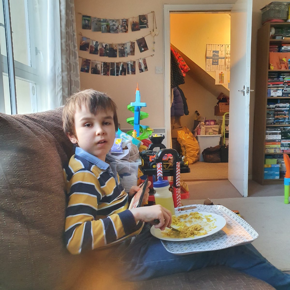 shaunrbrown's tweet photo. Sam can't talk but if he could I'm guessing in this pic what he'd be saying wouldn't be overly nice 🤣 #autism #curry #eatingdinner #goawaypolitely https://t.co/HGiQCL3NZ9