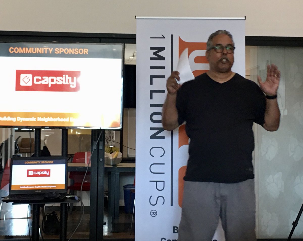 1MillionCupsSAC's tweet photo. Thank you to our #1mcsac venue , coffee and live-streaming sponsor ⁦@Capsity⁩! Mark shared info about the 2nd location, opening soon in Oak Park. #1mc https://t.co/WzsS3APjRG