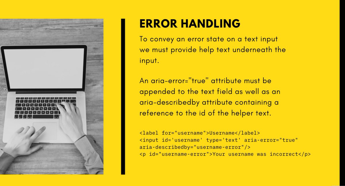 EmmaBostian's tweet image. I put together a small presentation for my devs at work about simple web accessibility tips! 

If you find a discrepancy, please let me know! I&apos;m still learning too :)

You can view the full slide deck here: canva.com/design/DAD1l1r…