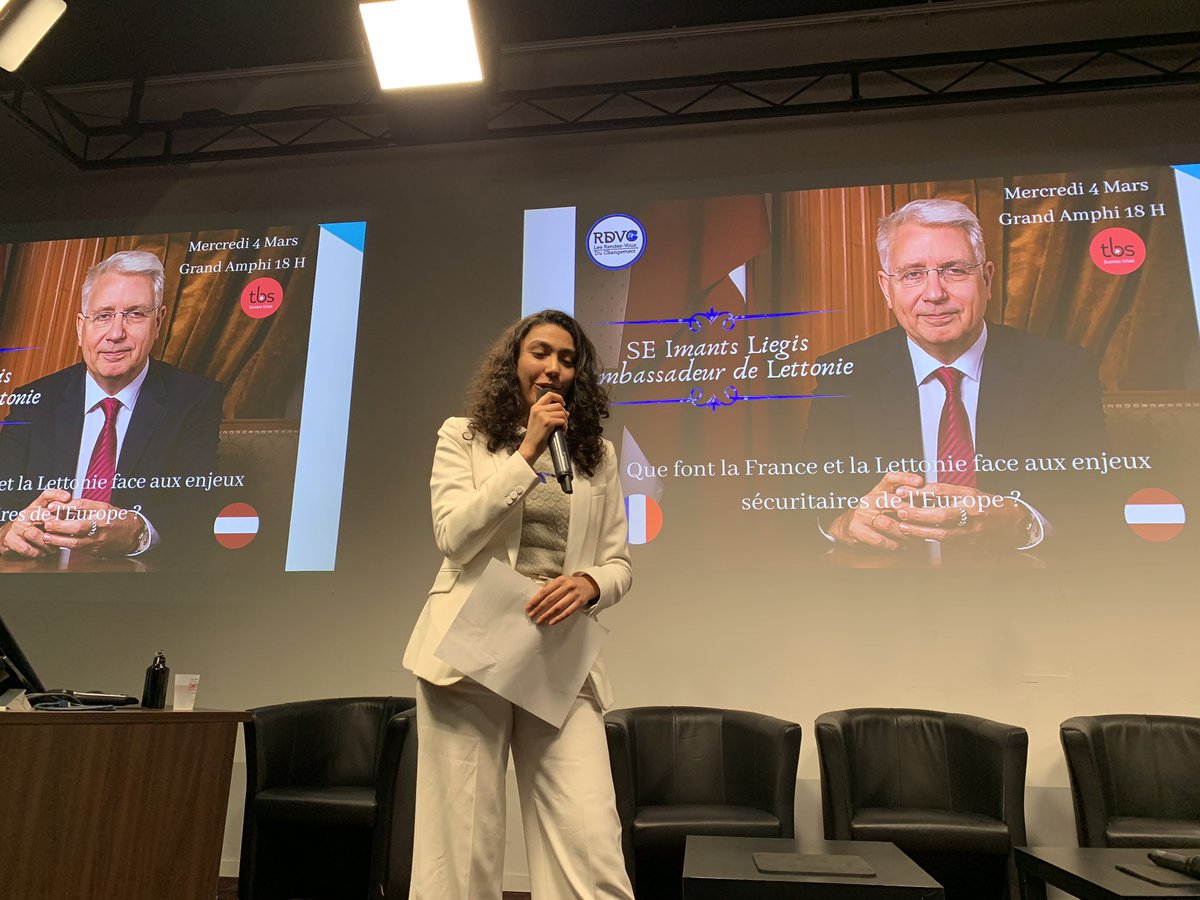 CBenaroya's tweet photo. Beginning of the conference of H.E Imants Liegis 🇱🇻 @imantsliegis “What France &amp; Latvia are doing regarding security stakes in Europe?” held in @tbs_education and organized by #RDVC #KenzaELKHAMSI in cooperation with @SciencesPo_Tlse @UT1Capitole 🇪🇺 https://t.co/0IuOOYjSHk