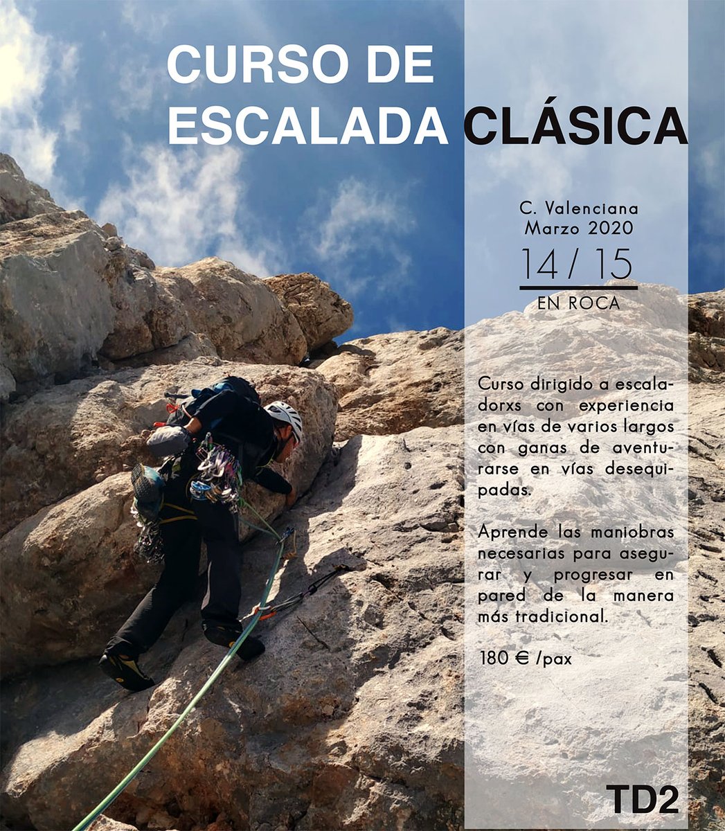 El fin de semana del 14 y 15 de marzo tenemos planificado un curso de escalada clásica cerca de Valencia
lostresmosquetones.com/curso/6/escala…