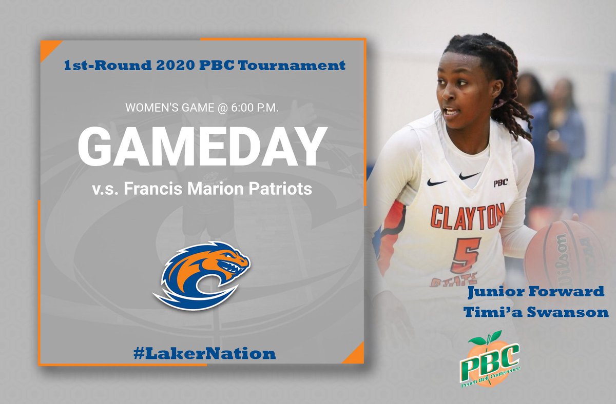 CSULakers's tweet photo. It’s Gameday and Conference Tournament Time‼️ Come support @claytonstatewbball as they face Francis Marion in the first round of the @PeachBelt Tournament today at 6:00 p.m. in The Loch!!! #LakerNation🏀🔥 https://t.co/ENCZ2CqPHR