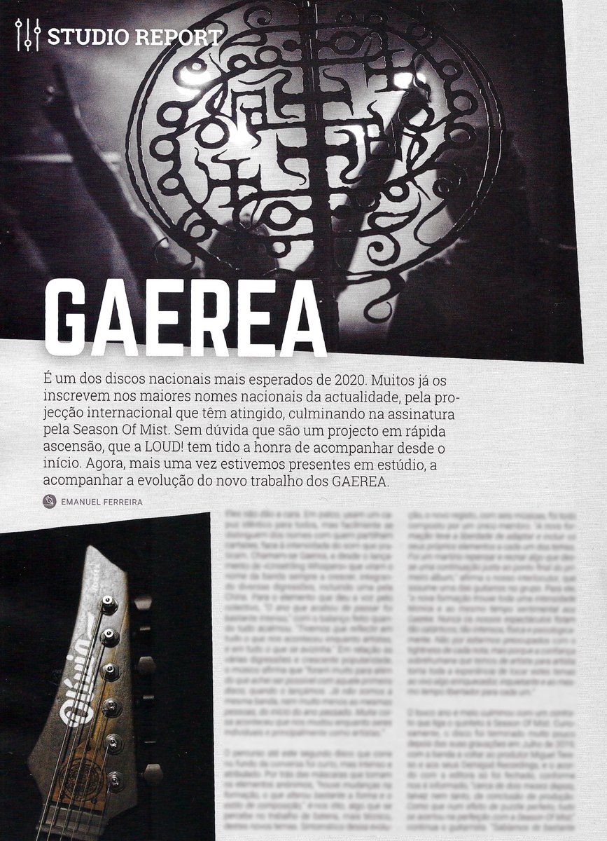 gaerea_official's tweet photo. We let LOUD! into the studio to embrace the massive atmosphere of the new record with us. Portuguese readers might want to grab this monthβs issue. #gaerea #loud #loudmagazine #studio #studioreport #newalbum #oliviaguitars #seasonofmist #misanthropy #catharsis #void https://t.co/yFJ3HJqF9J