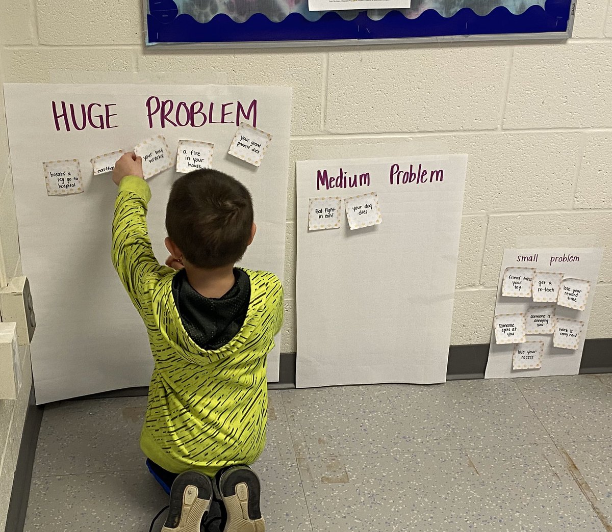MaddiC14's tweet photo. Today we learned the “Size of the Problem” thinking strategy! We learned how to rank our problems, sorted them, and discussed how the size of the problem should match the size of our reaction! @ZonesOfReg #sizeoftheproblem @GoodridgeElem #zonesofregulation https://t.co/1frvCT59dz