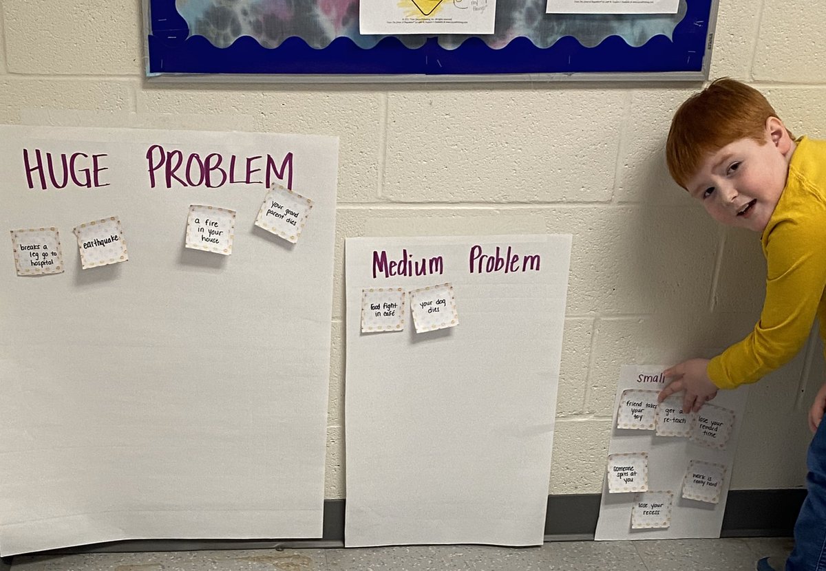 MaddiC14's tweet photo. Today we learned the “Size of the Problem” thinking strategy! We learned how to rank our problems, sorted them, and discussed how the size of the problem should match the size of our reaction! @ZonesOfReg #sizeoftheproblem @GoodridgeElem #zonesofregulation https://t.co/1frvCT59dz