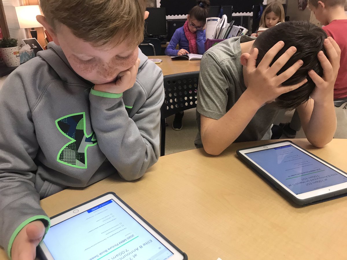 MrsFether's tweet photo. My 3rd graders couldn’t wait to vote in the Sweet 16 round of March Book Madness. There were some agonizing, head-in-your-hands decisions to make!! My ❤️ is happy with how invested they are in these books!! #MBM2020 #FethersFlock #BexleyBold https://t.co/OcvdOcotSZ