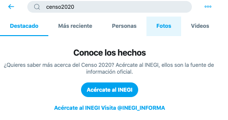 XMexico's tweet photo. #ConoceLosHechos
A partir de hoy, las personas en Twitter que busquen palabras relacionadas al Censo de Población y Vivienda 2020 de @INEGI_INFORMA, recibirán un mensaje que los enviará al sitio del INEGI en el que encontrarán información oficial del  #Censo2020. https://t.co/twTA0CRU64
