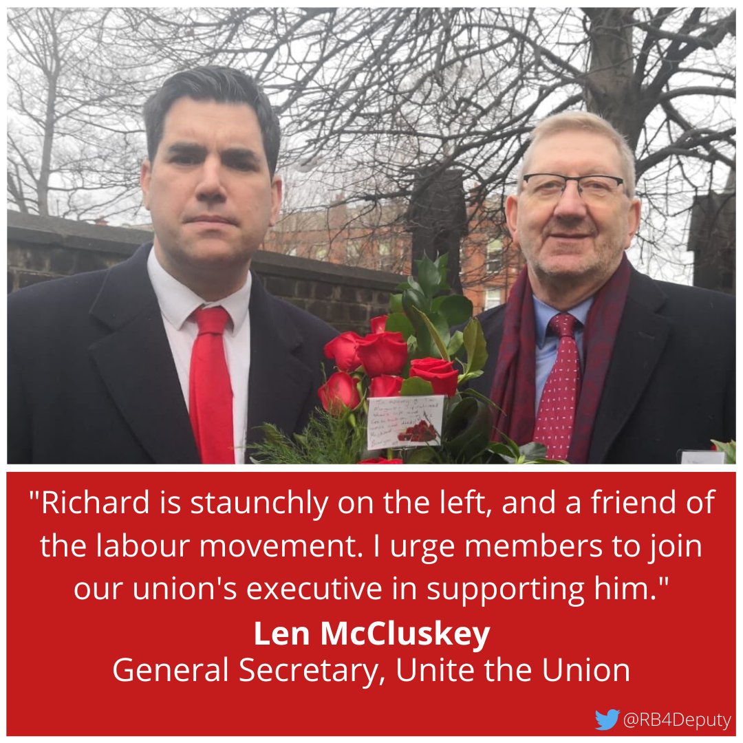 RB4Deputy's tweet photo. Big thanks to @LenMcCluskey and @UniteTheUnion for backing @RichardBurgon's campaign to be the next Deputy Leader of the Labour Party!
#Richard4Deputy https://t.co/q0gNFj34yP