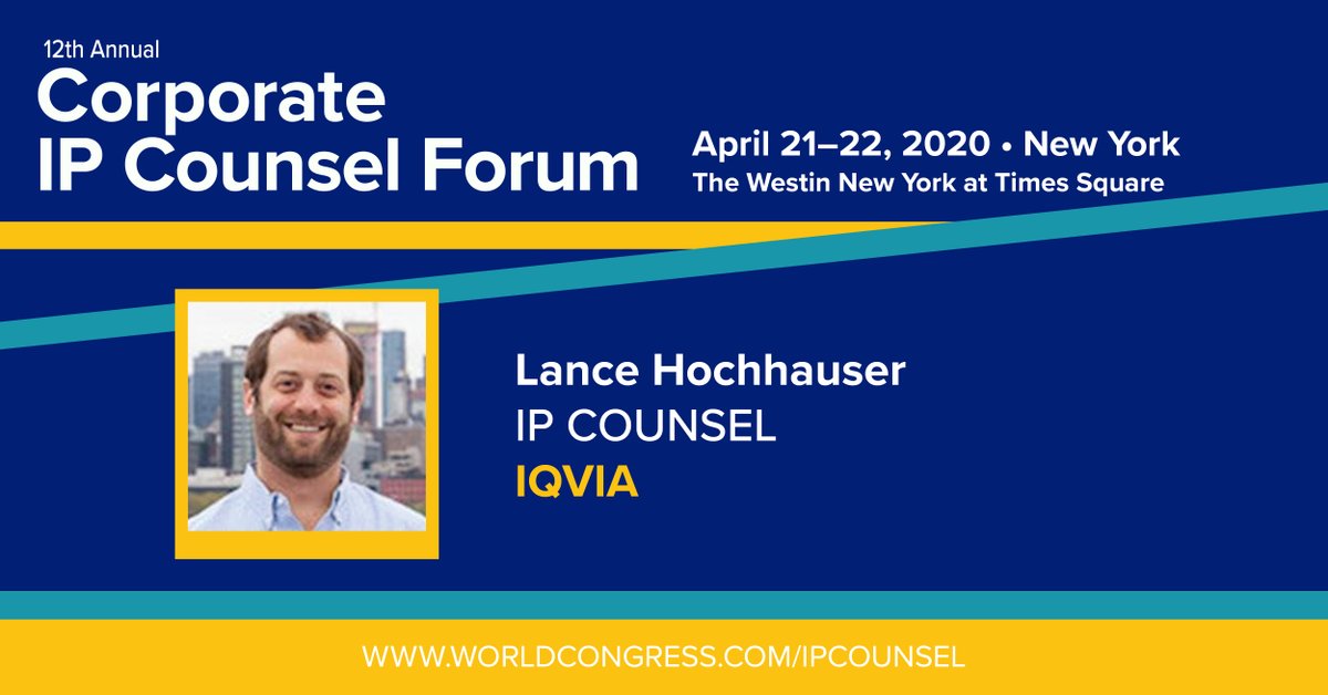 WCLegal's tweet photo. At the Corporate IP Counsel Forum, hear from Lance Hochhauser
IP counsel at IQVIA. He will show the impact of the current state of Section 101, review Section 101 legislative reform initiatives, and examine the pros/cons/potential risks of the new rules. #WorldCongressIP https://t.co/Ux6NNWJZvW