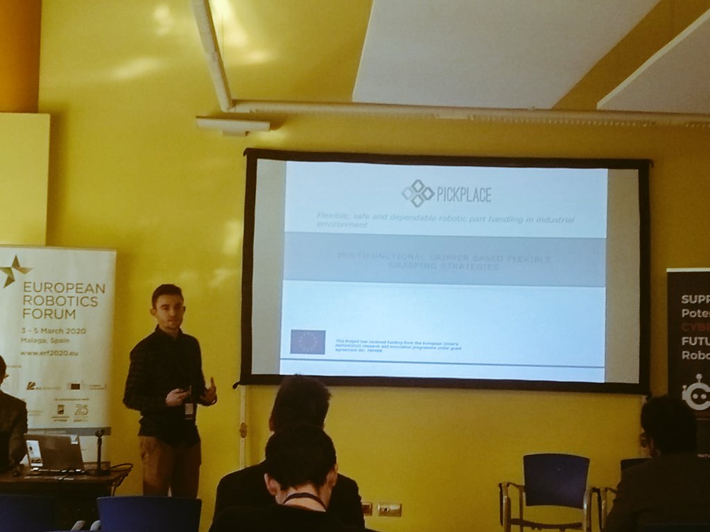 Pickplace_PRJ's tweet photo. Our colleague Ander Iriondo, also from @TeknikerOficial, has given a presentation this afternoon on PICK-PLACE at the European Robotics Forum #ERF2020, this time focusing on the #AI aspect of the project. #research #robotics #pickandplace #EUresearch #Horizon2020 https://t.co/oKMNrw5rWI