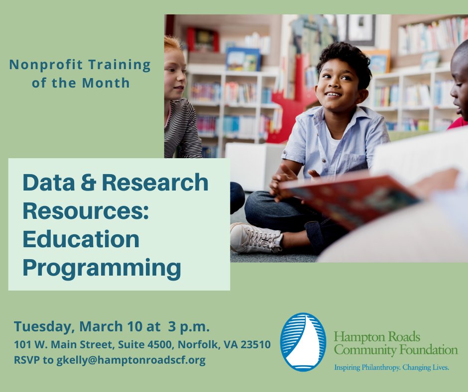 HamptonRoadsCF's tweet photo. Check out the next Nonprofit Training session on March 10. You must RSVP to gkelly@hamptonroadscf.org. #nonprofits757 #yourcommunityfoundation https://t.co/gbfdbr2l9n