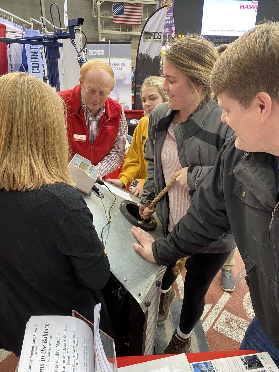 CarlsonAdriane's tweet photo. Grain bin simulator, sponsored by ISU Extension and Outreach, is a popular learning opportunity at the Hawkeye Farm Show today.  Farm safety is just one topic covered at the ISU Extension and Outreach booth. https://t.co/QR387k8U8n