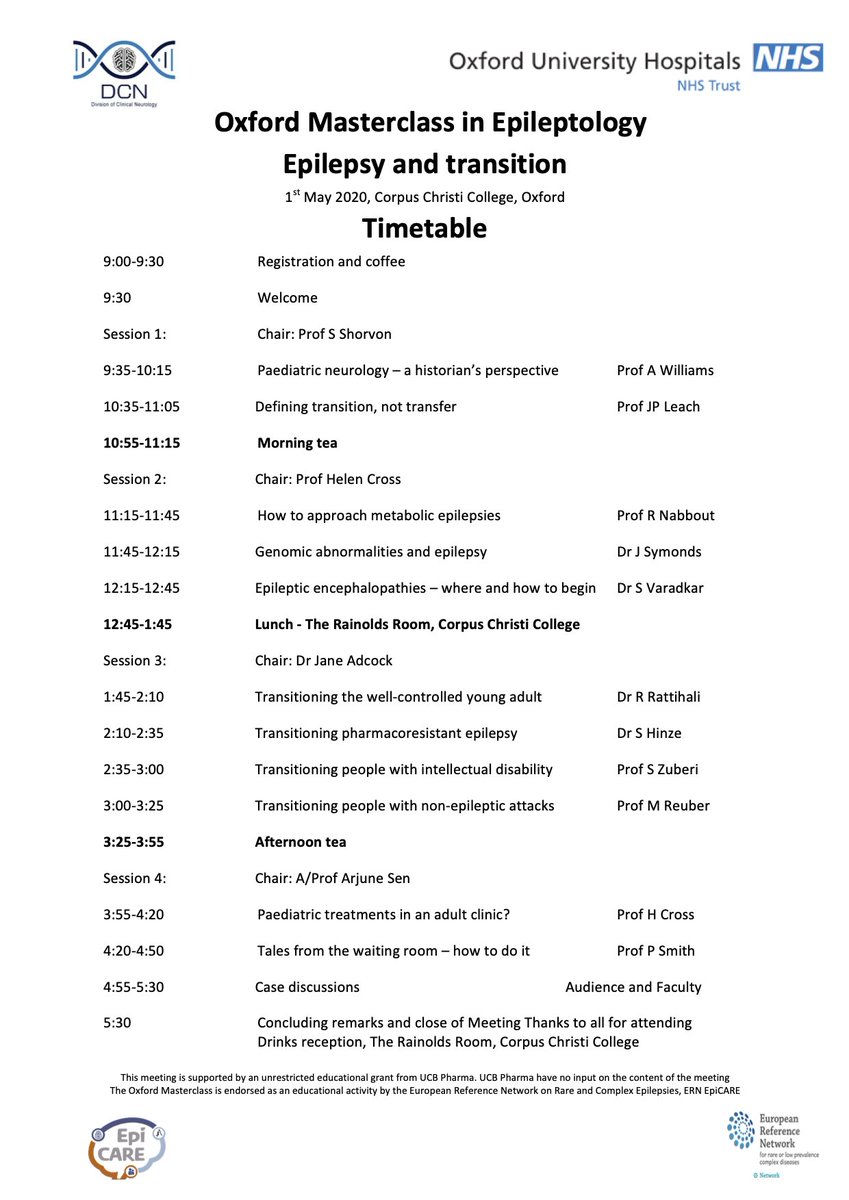 OxEpilepsy's tweet photo. The Oxford Masterclass in Epileptology is on May-Day this year. Join us for discussions on epilepsy and transition with a stellar cast of expert speakers on 1st May 2020 but before, register here: https://t.co/fDMVdzdvag  #OxMasterclassEpilepsy https://t.co/Dwx9gtn3um