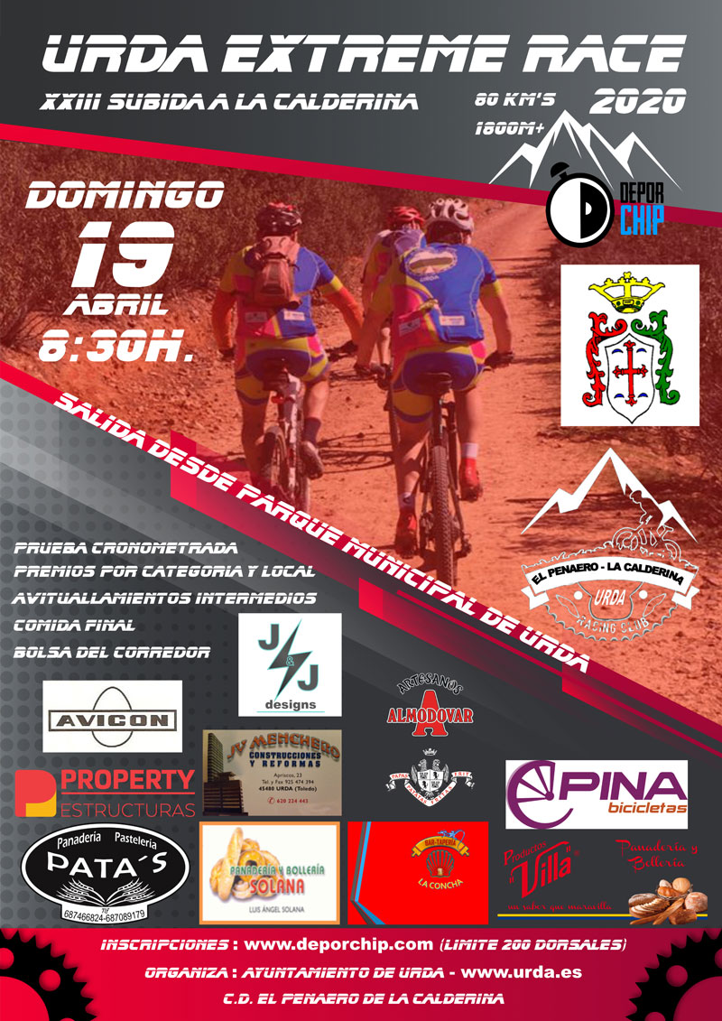 ⏱ Ya puedes inscribirte en la XXIII MTB URDA EXTREME RACE “SUBIDA A LA CALDERINA”
 
👉 El próximo 19 de Abril os esperamos en Urda para celebrar esta impresionante carrera.
 
¡Os esperamos!
 
 Inscríbete: bit.ly/MTBUrda
 
#DCMtbUrda