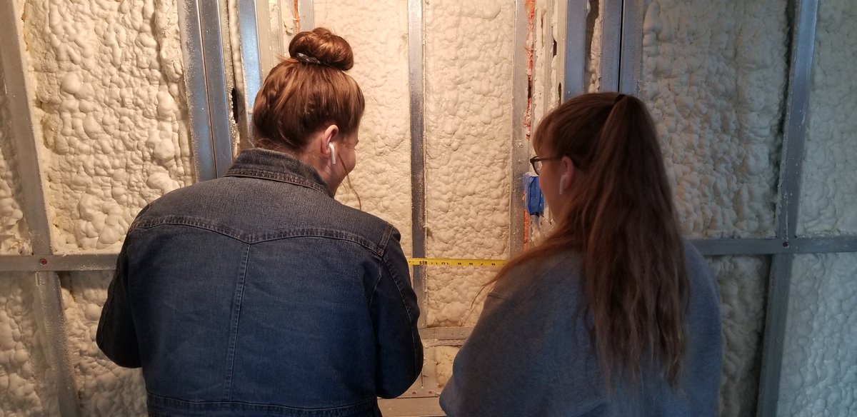 HCampbell204's tweet photo. Real Life Geometry happening today.  Students were given different sections of the BSHS Tiny House and must find the surface area and will report back to Mr.Mellick, the amount of ship lap that is needed for all the interior walls and ceiling.  @bshsprincipal https://t.co/Asr535tB0l