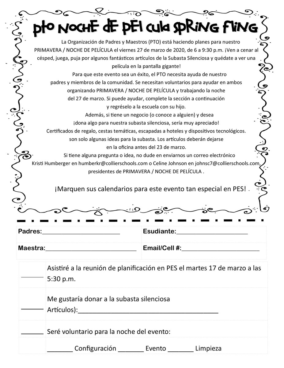 PoincianaCCPS's tweet photo. PTO Spring Fling and Movie Night will take place on Friday, March 27th, from 6-9:30 pm.  We are looking for donations for our Silent Auction.  If you would like to donate, please contact the school!  #ItOnlyTakesASpark #PESPTO #ThanksForYourSupport https://t.co/JxMCxIg61E