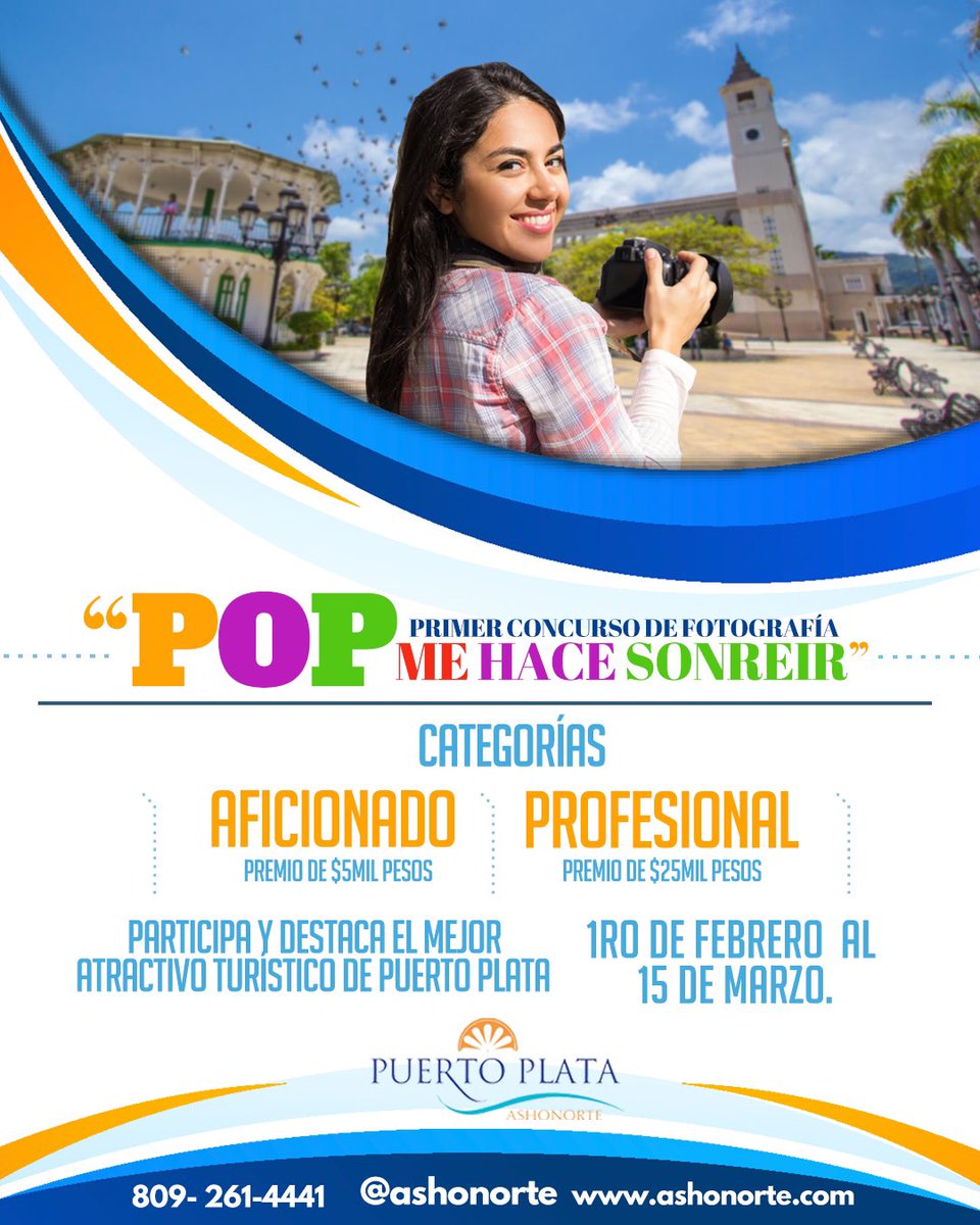 DondeIr_POP's tweet photo. Anímate y participa en nuestro 1er Concurso de Fotografía “POP me Hace Sonreir”. 📸 Ya seas aficionado o profesional, Muéstrale  al mundo los atractivos turísticos y sin igual de  Puerto Plata 🏝 y gana premios destacando la belleza de la provincia
https://t.co/Ff0SZC3m5C https://t.co/YRciTcflLl