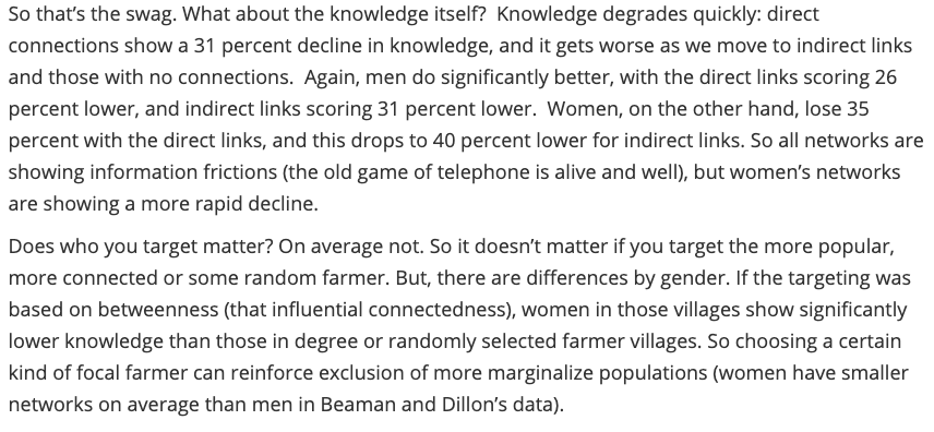 On the Dev Impact blog, @markus_gold reviews results from @LoriBeaman & @_AndrewDillon working with IPA in Mali- does who you target to spread farming information in a village matter? Gender sure does- (Plain language IPA summary: poverty-action.org/study/agricult… blogs.worldbank.org/impactevaluati…